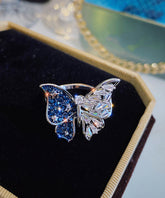 Anillos de mariposa de circonita de aleación azul de moda